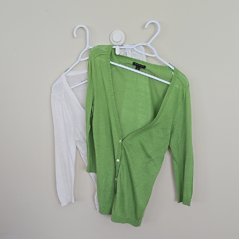 Banana Republic Linen Blend Green and White Women's Lot Of 2 Cardigan Sweaters